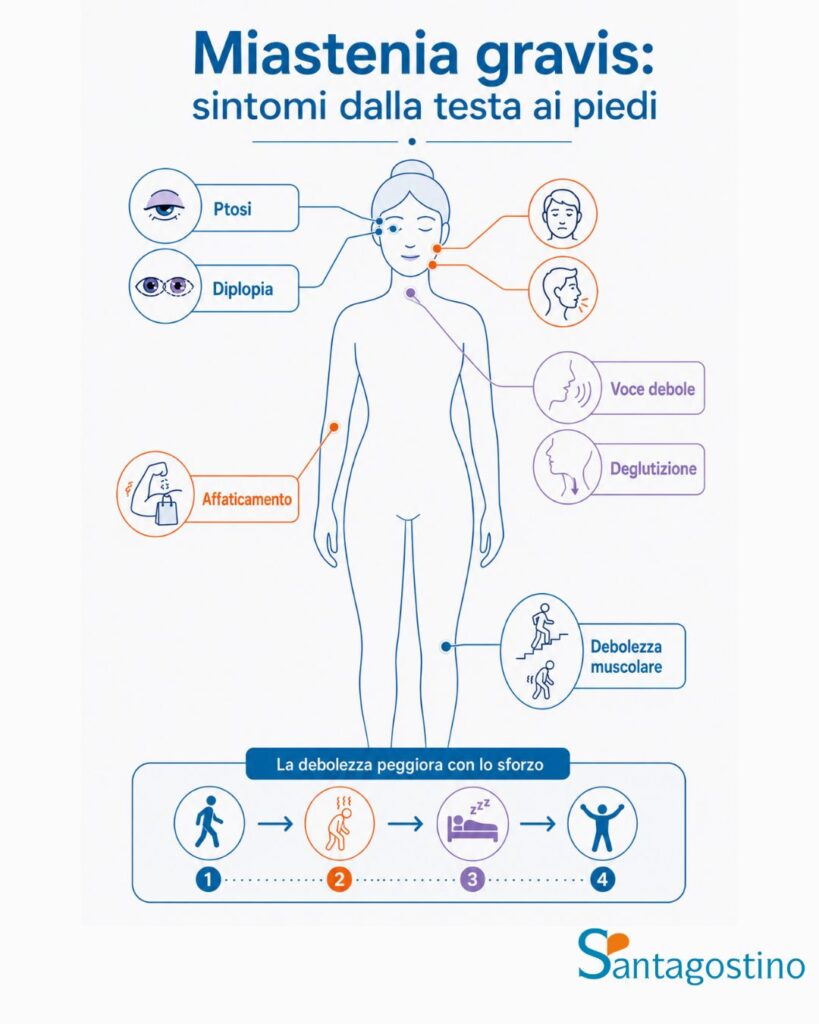 i sintomi della miastenia gravis dalla testa ai piedi
